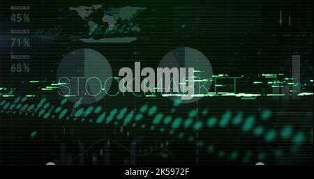 Image of stock market text over data processing Stock Photo