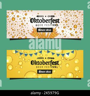 realistic oktoberfest horizontal banners set vector design illustration Stock Vector