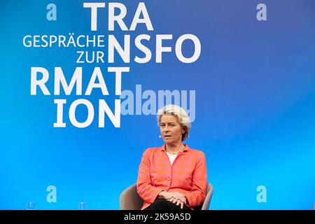 29.08.2022, Germany, Berlin, Berlin - Ursula von der Leyen, the President of the EU Commission, is a guest at the Talks on Transformation event at the Stock Photo
