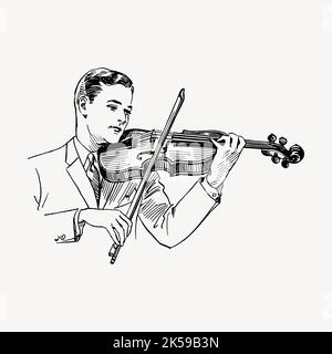 Violinist drawing, vintage music illustration vector. Stock Vector