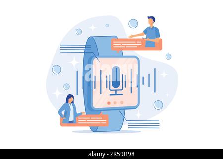Users translating speech with smartwatch. Digital translator, portable translator, electronic language translator vector illustration Stock Vector