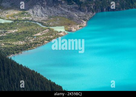 Close up view of Garibaldi Lake from Panorama Ridge. Stock Photo