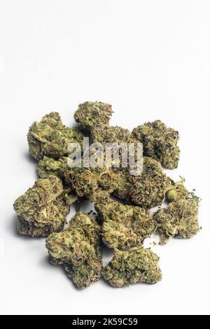 thai medicinal marijuana cannabis flowers on white background in thailand Stock Photo