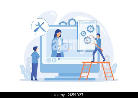 Portable electronic device video feedbacks online channel. Technical review, device buying advice vector illustration Stock Vector