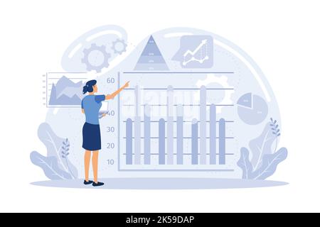 Market analysis, financial advizor, customer relationship manager business profession set. Man analyzes documents vector illustration Stock Vector
