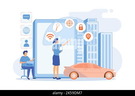 People interacting with technology. Smart, user-oriented design. Intelligent user interface, usability engineering vector illustration Stock Vector