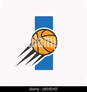 Initial Letter I Basketball Logo Concept With Moving Basketball Icon. Basket Ball Logotype Symbol Vector Template Stock Vector