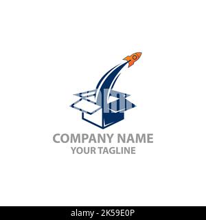 Vector box and rocket logo combination. Package and airplane symbol or icon.EPS 10 Stock Vector