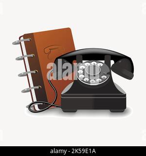 Vintage telephone clipart, stationery illustration vector. Stock Vector