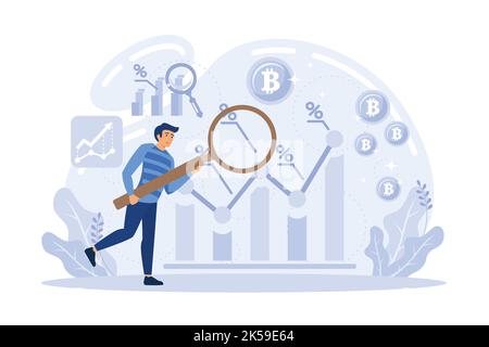 Technical trader analyzing stock chart, crypto market analysis, technical analysis tools Investment stock trading based on chart graph. Digital curren Stock Vector