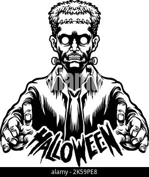 Halloween character frankenstein Vector illustrations for your work Logo, mascot merchandise t-shirt, stickers and Label designs, poster Stock Vector