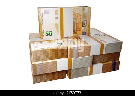 stack of bundles of 50 euro notes background piles of 50 euros ...