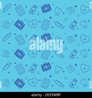 madical pattern with note tablets tooth syringe bottle heart Stock Vector
