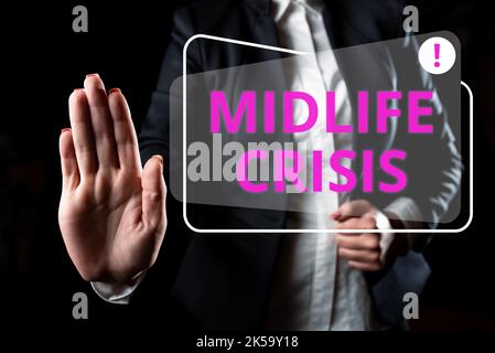 Conceptual display Midlife Crisis, Word for Software development technique Decomposing an application Stock Photo