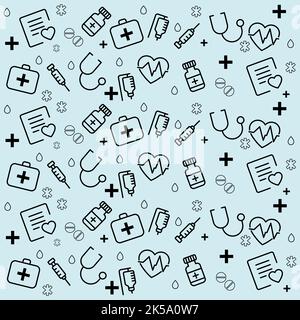 madical pattern with medicine elements and tablet illustration Stock Vector