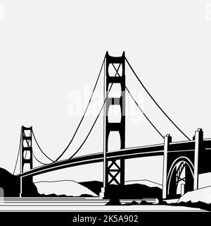 Silhouette Golden Gate Bridge Clipart, Travel Illustration Vector Stock 