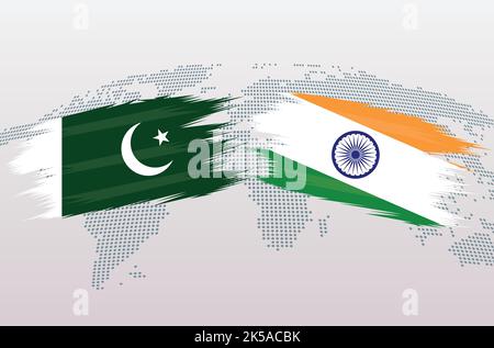 Pakistan VS India flags. Islamic Republic of Pakistan VS India flags, isolated on grey world map background. Vector illustration. PAK vs IND Stock Vector