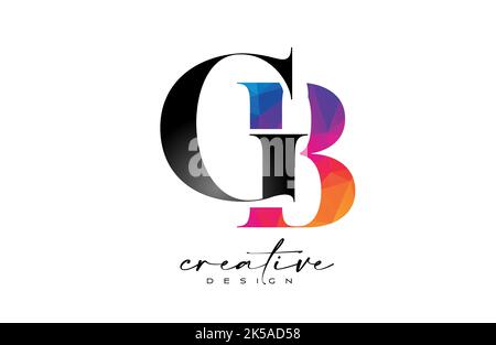 GB Letter Design with Creative Cut and Colorful Rainbow Texture. GB Letter Icon Vector Logo with Serif Font and Minimalist Style. Stock Vector