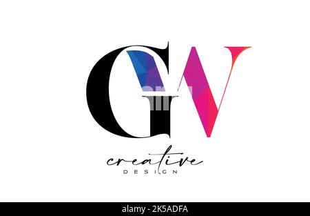 GW Letter Design with Creative Cut and Colorful Rainbow Texture. WG Letter Icon Vector Logo with Serif Font and Minimalist Style. Stock Vector