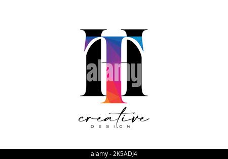 HT Letter Design with Creative Cut and Colorful Rainbow Texture. TH Letter Icon Vector Logo with Serif Font and Minimalist Style. Stock Vector