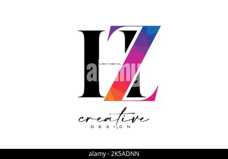 HZ Letter Design with Creative Cut and Colorful Rainbow Texture. ZH Letter Icon Vector Logo with Serif Font and Minimalist Style. Stock Vector