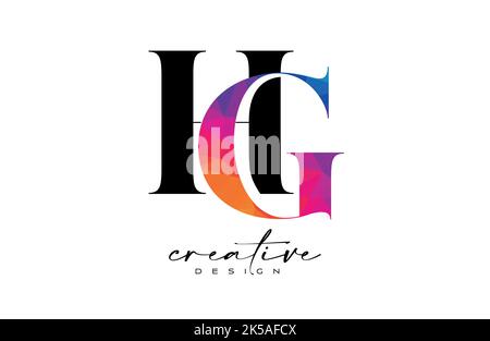 HG Letter Design with Creative Cut and Colorful Rainbow Texture. GH Letter Icon Vector Logo with Serif Font and Minimalist Style. Stock Vector