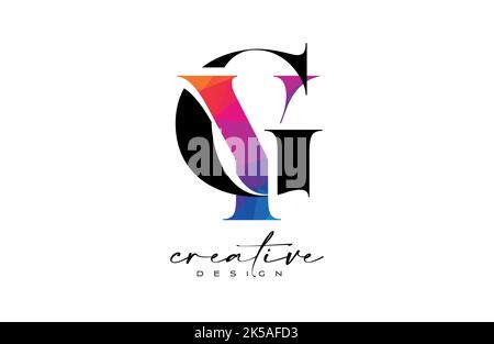 GY Letter Design with Creative Cut and Colorful Rainbow Texture. YG Letter Icon Vector Logo with Serif Font and Minimalist Style. Stock Vector