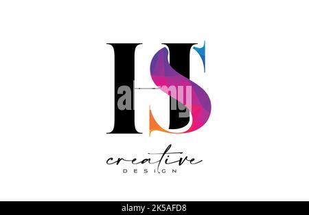 HS Letter Design with Creative Cut and Colorful Rainbow Texture. SH Letter Icon Vector Logo with Serif Font and Minimalist Style. Stock Vector