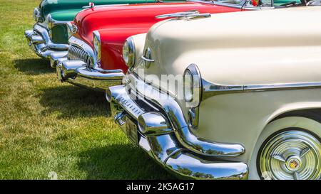 DEARBORN, MI/USA - JUNE 18, 2016: Close up, 1953 Oldsmobile Fiesta 98, Buick Roadmaster Skylark and Oldsmobile 98 at The Henry Ford (THF) Motor Muster. Stock Photo