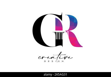 GR Letter Design with Creative Cut and Colorful Rainbow Texture. GR Letter Icon Vector Logo with Serif Font and Minimalist Style. Stock Vector