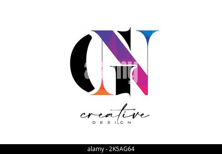GN Letter Design with Creative Cut and Colorful Rainbow Texture. NG Letter Icon Vector Logo with Serif Font and Minimalist Style. Stock Vector