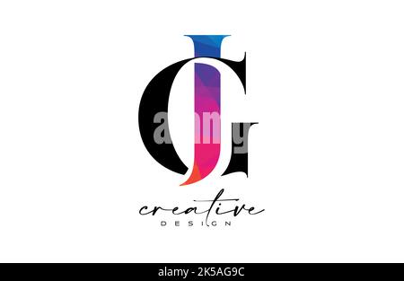 GJ Letter Design with Creative Cut and Colorful Rainbow Texture. JG Letter Icon Vector Logo with Serif Font and Minimalist Style. Stock Vector