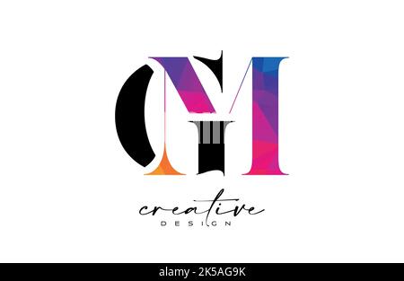Creative colorful letter GM g M logo with leading lines and road ...