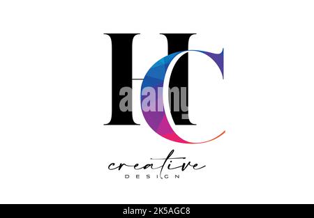 HC Letter Design with Creative Cut and Colorful Rainbow Texture. CH Letter Icon Vector Logo with Serif Font and Minimalist Style. Stock Vector