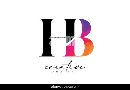HB Letter Design with Creative Cut and Colorful Rainbow Texture. HB Letter Icon Vector Logo with Serif Font and Minimalist Style. Stock Vector