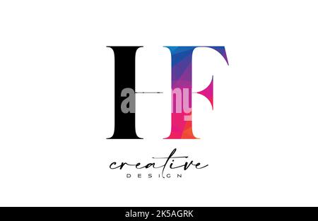 HF Letter Design with Creative Cut and Colorful Rainbow Texture. HF Letter Icon Vector Logo with Serif Font and Minimalist Style. Stock Vector
