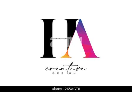 HA Letter Design with Creative Cut and Colorful Rainbow Texture. HA Letter Icon Vector Logo with Serif Font and Minimalist Style. Stock Vector