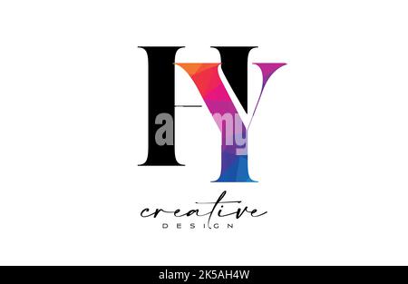 HY Letter Design with Creative Cut and Colorful Rainbow Texture. YH Letter Icon Vector Logo with Serif Font and Minimalist Style. Stock Vector