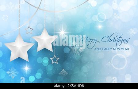 Christmas and New Year vector bokeh mysterious background with stars, snowfall, lights and snowflakes. Stock Vector