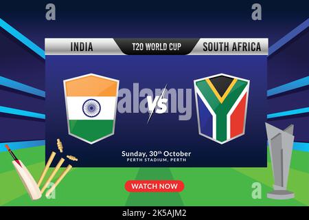 Cricket Concept with Silver Winning Trophy of Participated Team A Vs B on Stadium Lights Background. T20 World Cup. Stock Vector