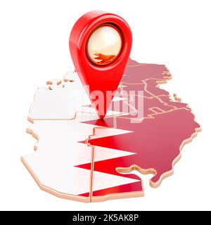 Map pointer on the map of Qatar, 3D rendering isolated on white background Stock Photo