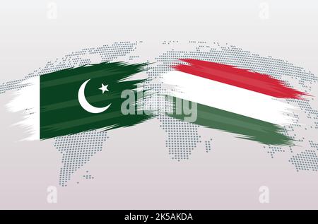Pakistan VS Hungary flags. Islamic Republic of Pakistan VS Hungary flags, isolated on grey world map background. Vector illustration. Stock Vector