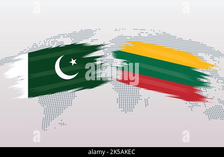 Pakistan VS Lithuania flags. Islamic Republic of Pakistan VS Lithuania flags, isolated on grey world map background. Vector illustration. Stock Vector