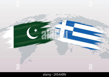 Pakistan VS Greece flags. Islamic Republic of Pakistan VS Greece flags, isolated on grey world map background. Vector illustration. Stock Vector