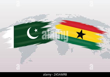 Pakistan VS Ghana flags. Islamic Republic of Pakistan VS Ghana flags, isolated on grey world map background. Vector illustration. Stock Vector