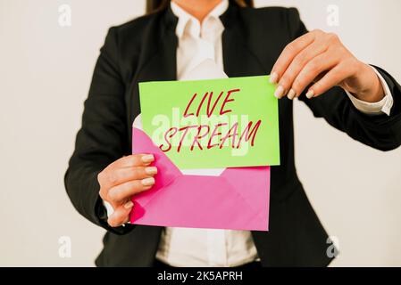 Text showing inspiration Live Stream. Internet Concept to broadcast a video or audio material with the use of Internet Stock Photo
