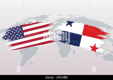 USA VS Panama flags. The United States of America VS Panama flags, isolated on grey world map background. Vector illustration. Stock Vector