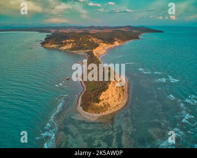 An aerial view of the Cape of Rodon on the Adriatic Sea Stock Photo