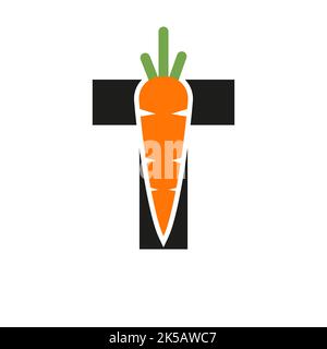 Initial Letter T Carrot Icon Design Vector Template. Carrot Logo Based Alphabet Stock Vector