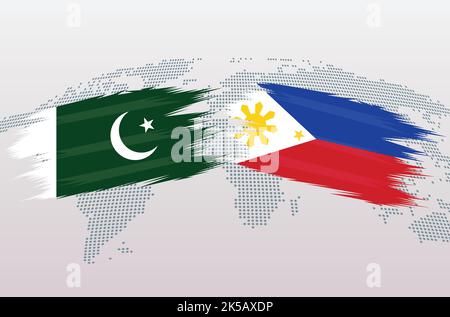 Pakistan VS Philippines flags. Islamic Republic of Pakistan VS Philippines flags, isolated on grey world map background. Vector illustration. Stock Vector
